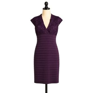 Xscape by Joanna‎ Chen Plum Purple Rosette Tiered Bandage Cocktail Dress 4